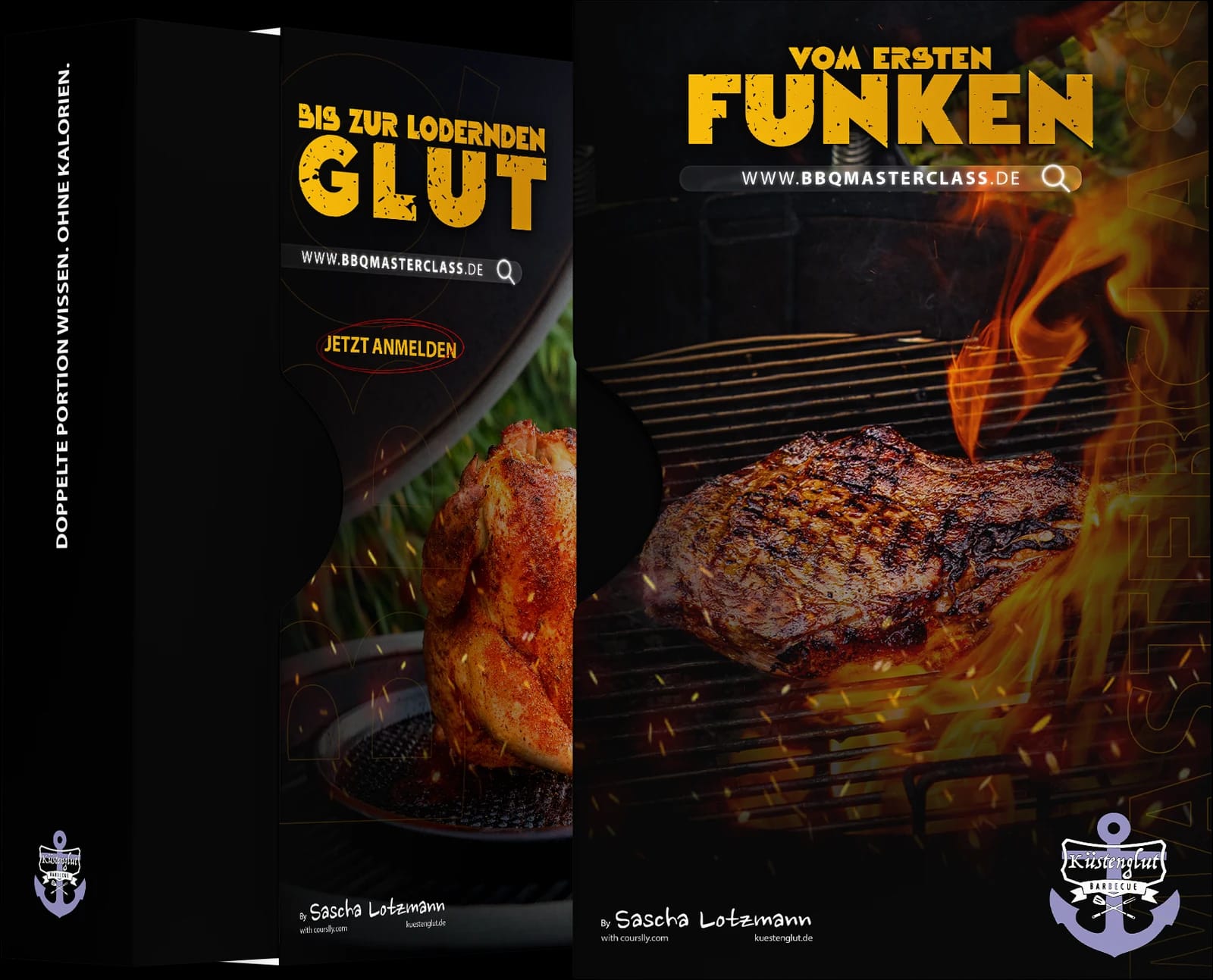 Packaging design for the complete bundle showing both course cases side by side