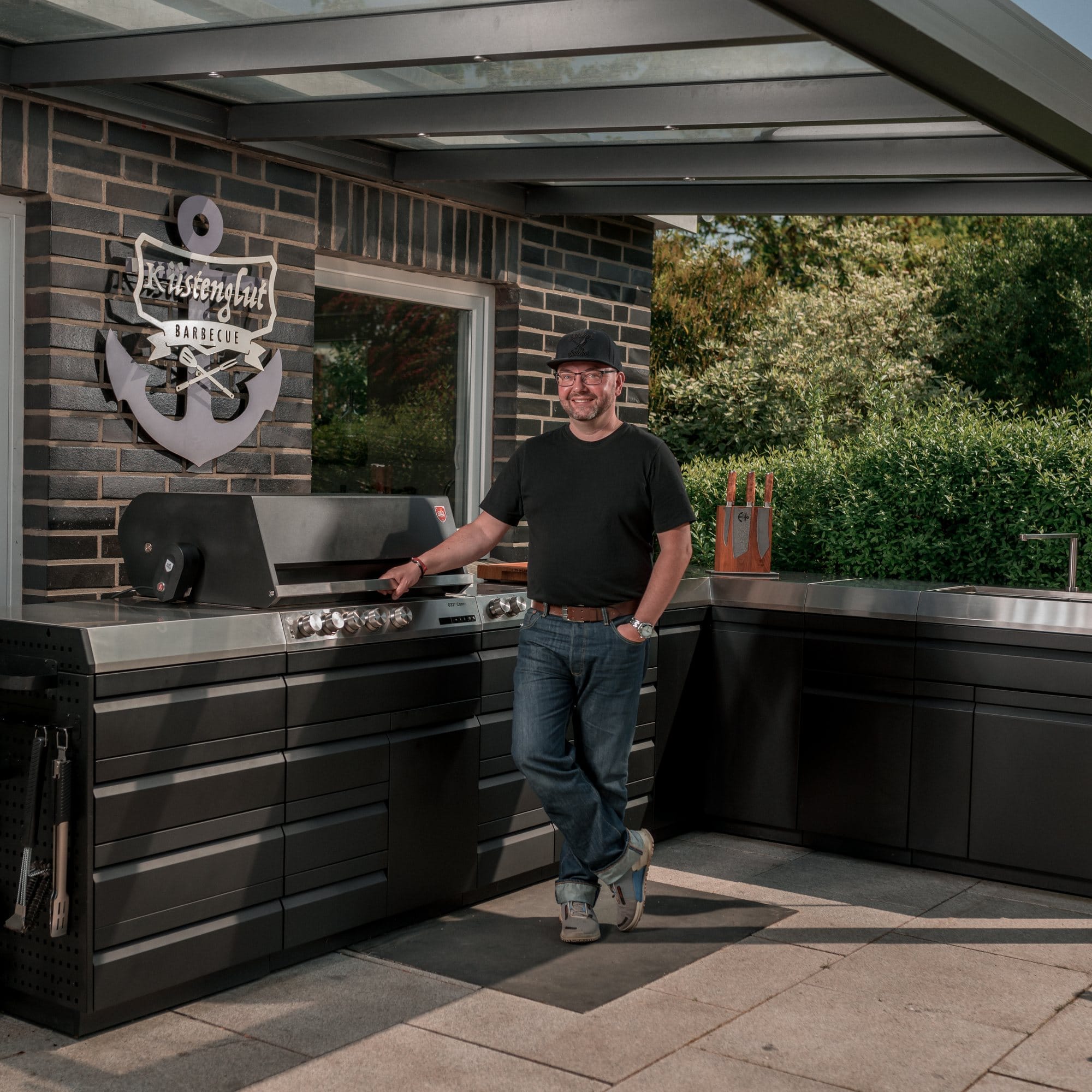 The outdoor kitchen and ceramic grills where the masterclass was filmed